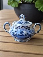 Delft Blauw Zuckerdose mit Deckel & 2 Henkeln – Handgemalt