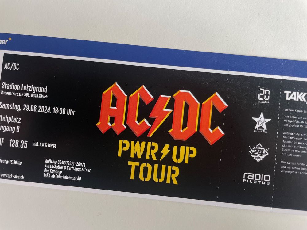 AC/DC Ticket - Zürich, Stehplatz (Gebraucht) in für CHF 250 – mit ...