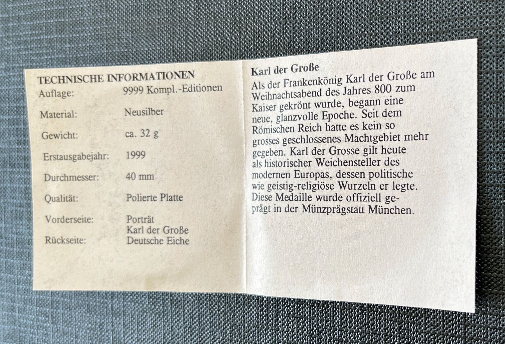 Medaillen: Karl der Große / Nummer 00183 von 9999 – Neu und originalverpackt aus Emmenbrücke von inf_9dkq 2