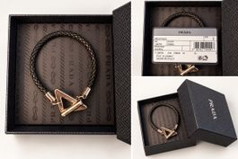 Original PRADA Armband Schwarz Leder | Silber