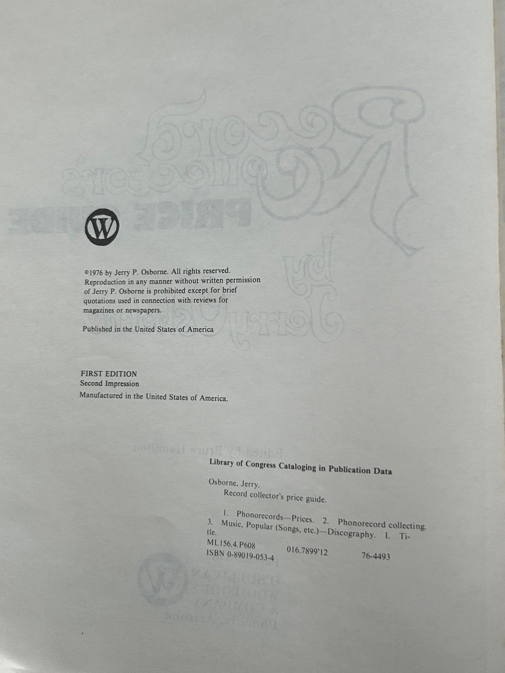Libri: Record Collectors Price Guide 1st Edition – Usato da Zumikon venduto da tuna007 3