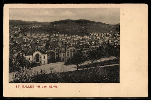 Cartoline postali: AK St. Gallen, Totalansicht mit dem Säntis – Usato da Berlin venduto da bartko-reher