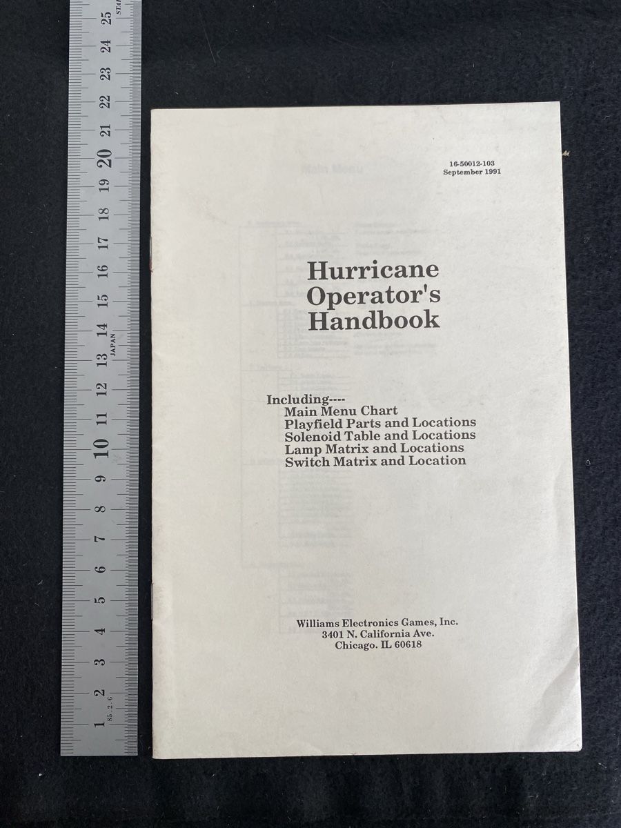Williams Flipper: Hurricane Flipper Handbuch Williams 1991 – Usato da St.Gallen venduto da kingsamas