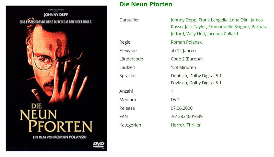 Alle DVDs: Die Neun Pforten *DVD – Gebraucht aus Urdorf von Muluk 1
