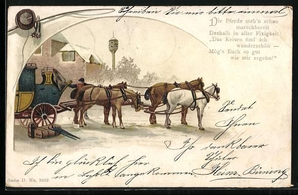 Cartes postales: Litho Postkutsche mit vier Pferden – D'occasion à Berlin par bartko-reher