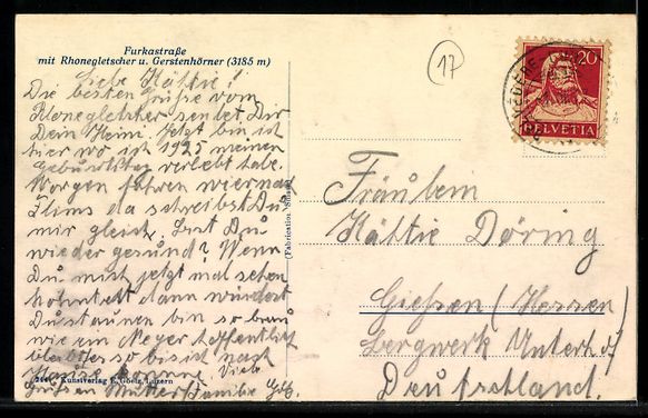 Cartoline postali: Furkastrasse, Strassenpartie mit Rhonegl – Usato da Berlin venduto da bartko-reher 1