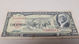 5 Peso Geldschein Kuba, 1958, Sehr guter Zustand, Sammler