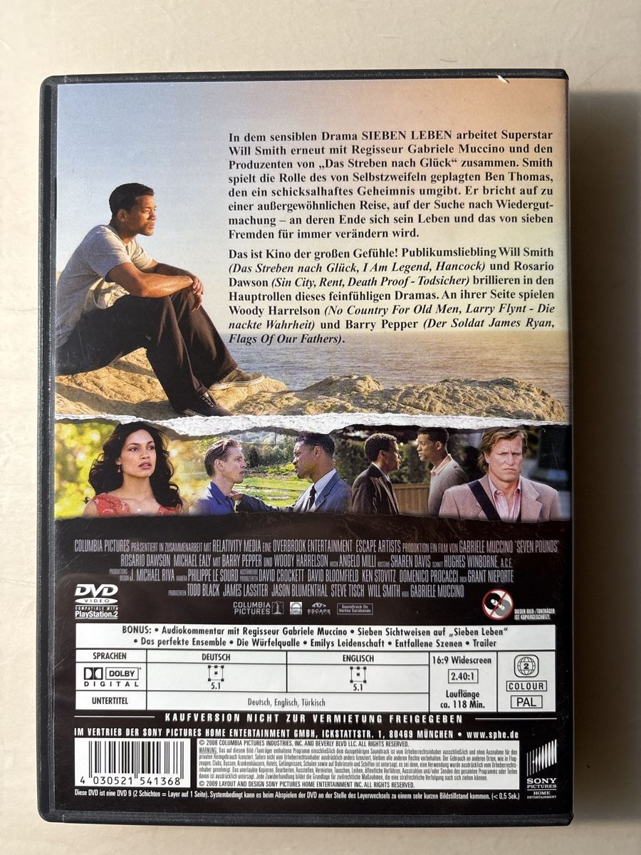 Tutti i DVDs: Film "Sieben Leben" mit Will Smith (2904) – Usato da Ruswil venduto da Slivio_ 1