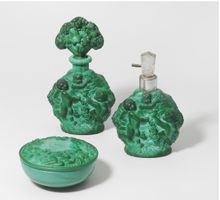 Garnitur aus Art Deco Malachitglas