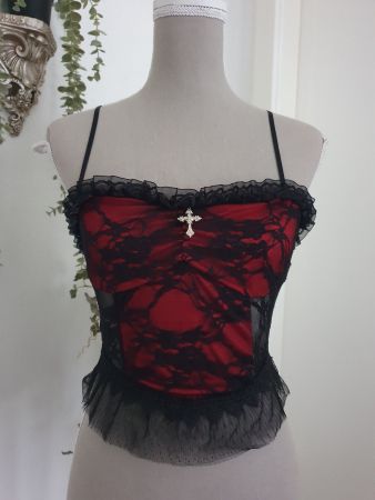 Gothic Spitzentop rot/schwarz Gr S *neuwertig*