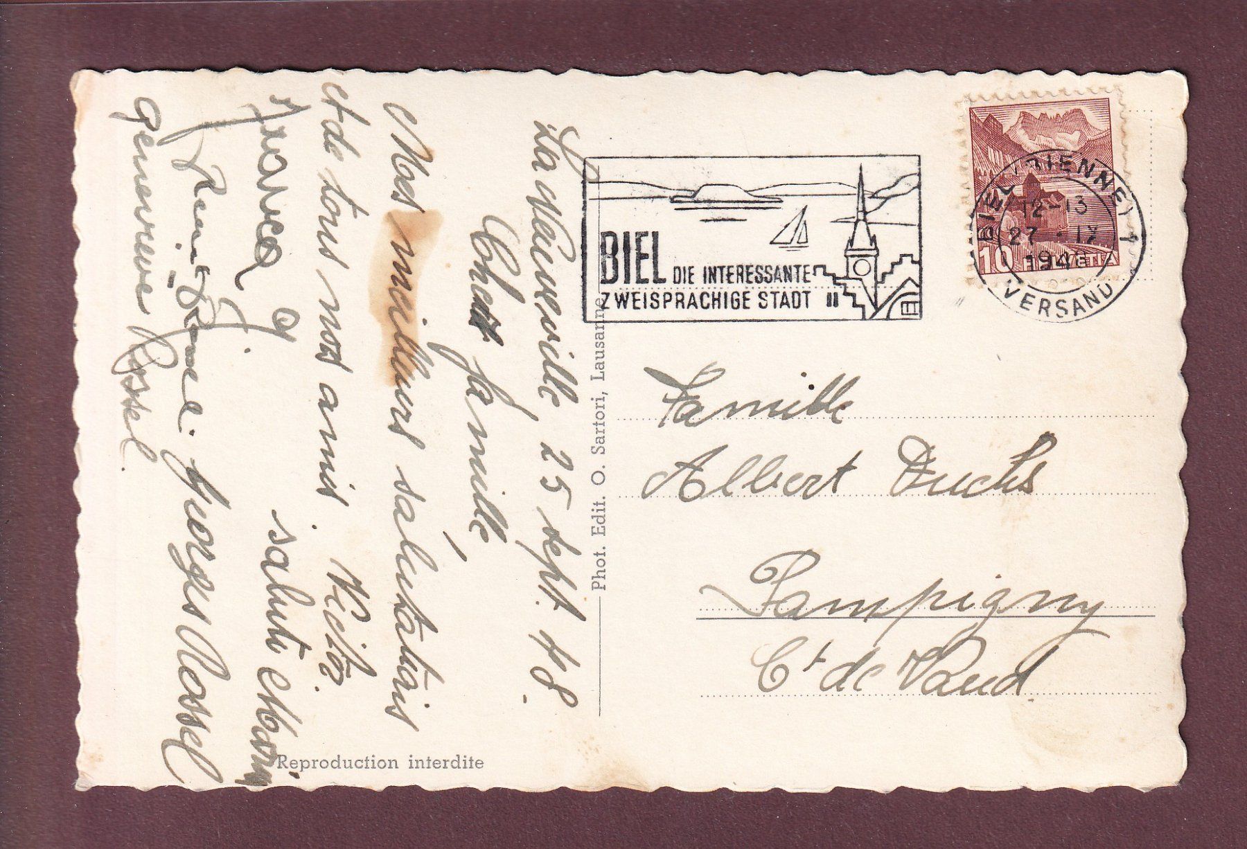 Ansichtskarten: NEUVEVILLE - 9 images - 1948 – Gebraucht aus Pully von nicecards 1