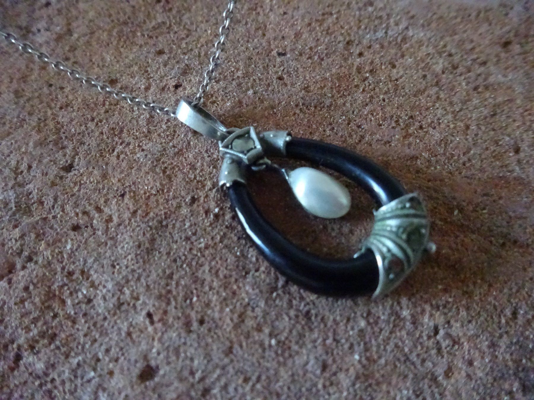 Catenine: Kette Perle Onyx Jugendstil / 835 Silber – Usato da Esslingen venduto da FetteSchnecke 3