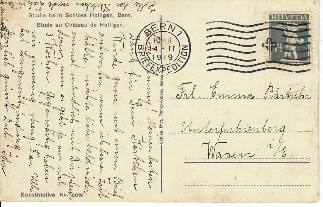 Cartoline postali: Schloss Holligen Bern 1919 – Usato da Hochdorf venduto da Ziegel-16 1