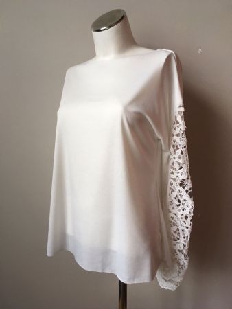 Haut blanc manches en dentelle - L