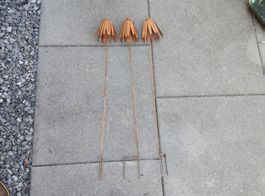 3 fleurs pour jardin en métal, rost