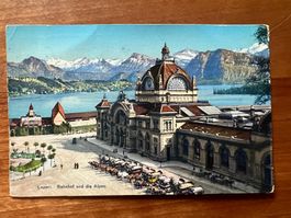 AK  1923 Luzern Bahnhof mit Kutschen   super  (G2565)