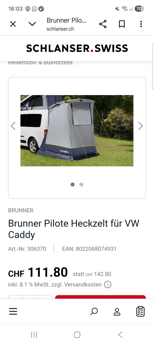 Vorzelte & Markisen: Heckzelt "Pilote" für VW Caddy – Neu (gemäss Beschreibung) aus Herisau von trinivi 1