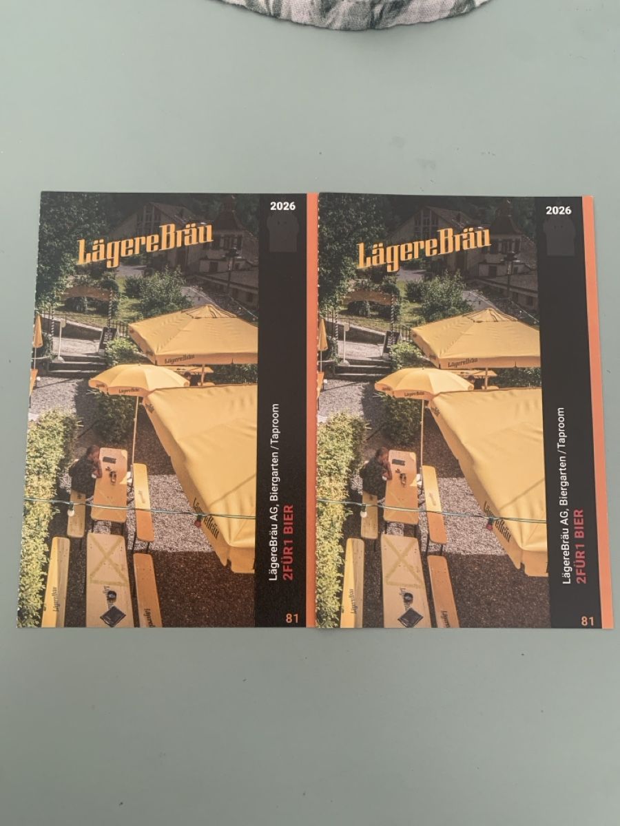 Buoni: 2x 2für1 Bier, Biergarten Lägerebräu Wettingen – Nuovo e nell'imballaggio originale da Attelwil venduto da TaraLee