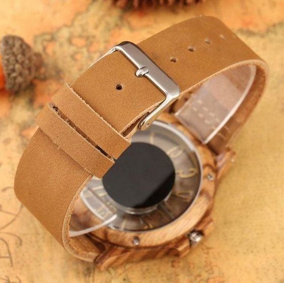 Uhren: Quarzuhr aus Holz Leder - Montre quartz en bois cuir V13633 – Neu und originalverpackt aus Lausanne von WATCH-WORLD 2