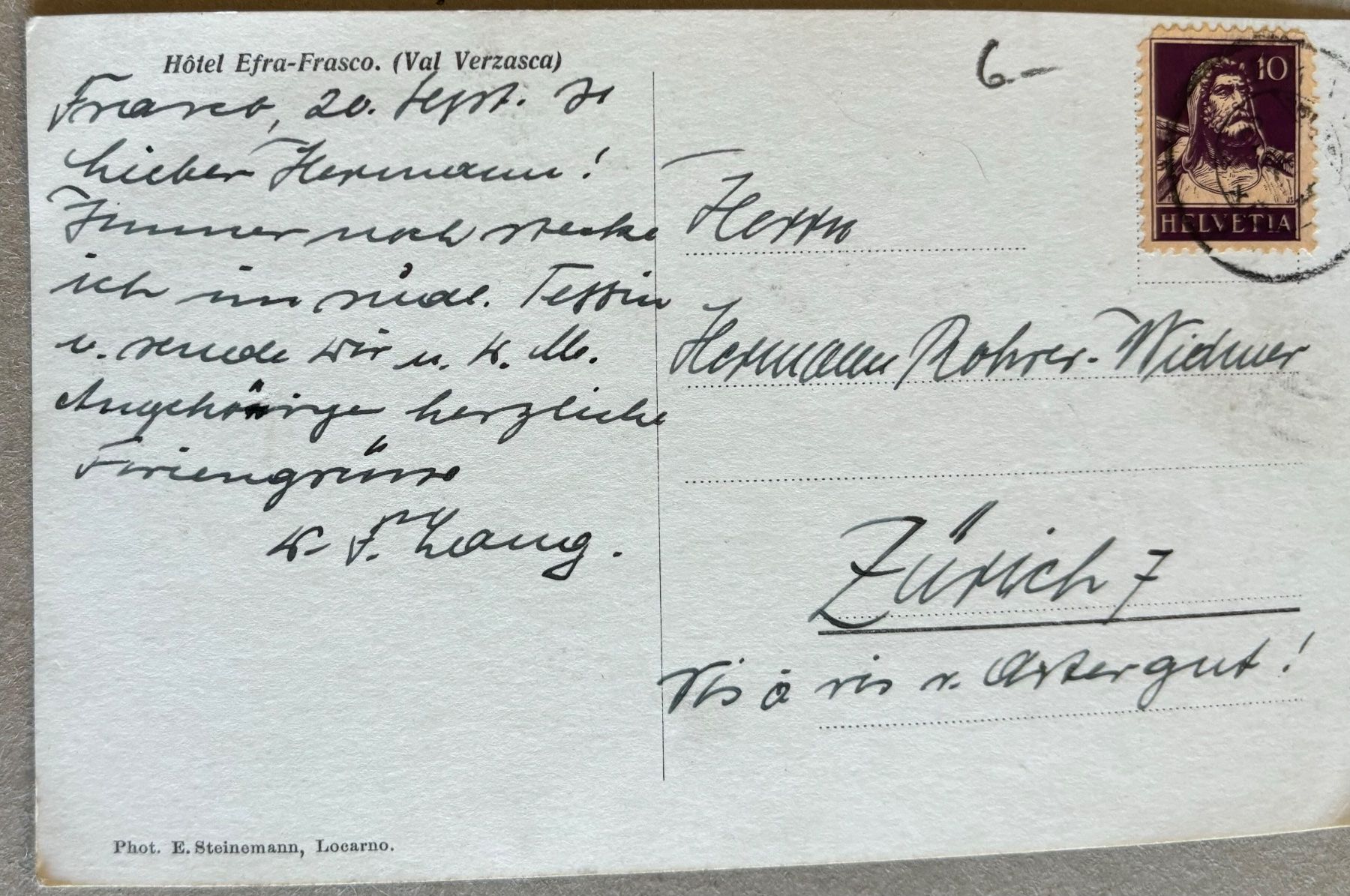 Cartoline postali: Casca dell‘Efra, Frasco, Val Verzasca, E. Steinemann – Usato da Frauenfeld venduto da Merk52 1
