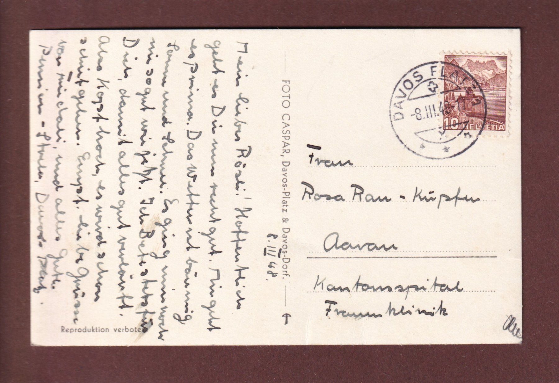 Ansichtskarten: DAVOS - Pension Strela - 1948 – Gebraucht aus Pully von nicecards 1