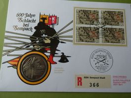 Schweiz 1986, 5 Franken Sempach  - in Münzbrief