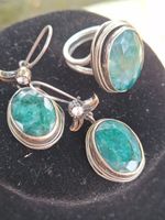 Vintage Set Ohrringe mit RIng aus Silber & Smaragde S925