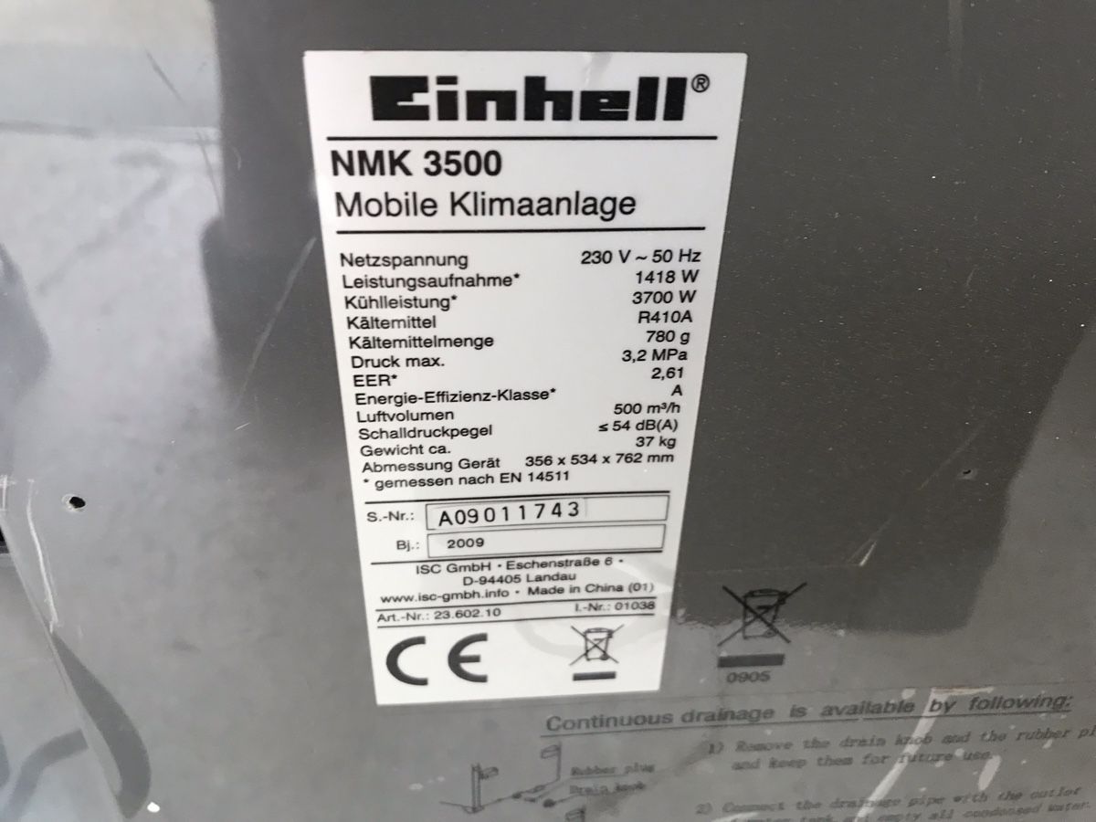 Einhell Condizionatori: Einhell NMK 3500 Mobile Klimaanlage gebraucht – Usato da Neuenhof venduto da Tvr2 3