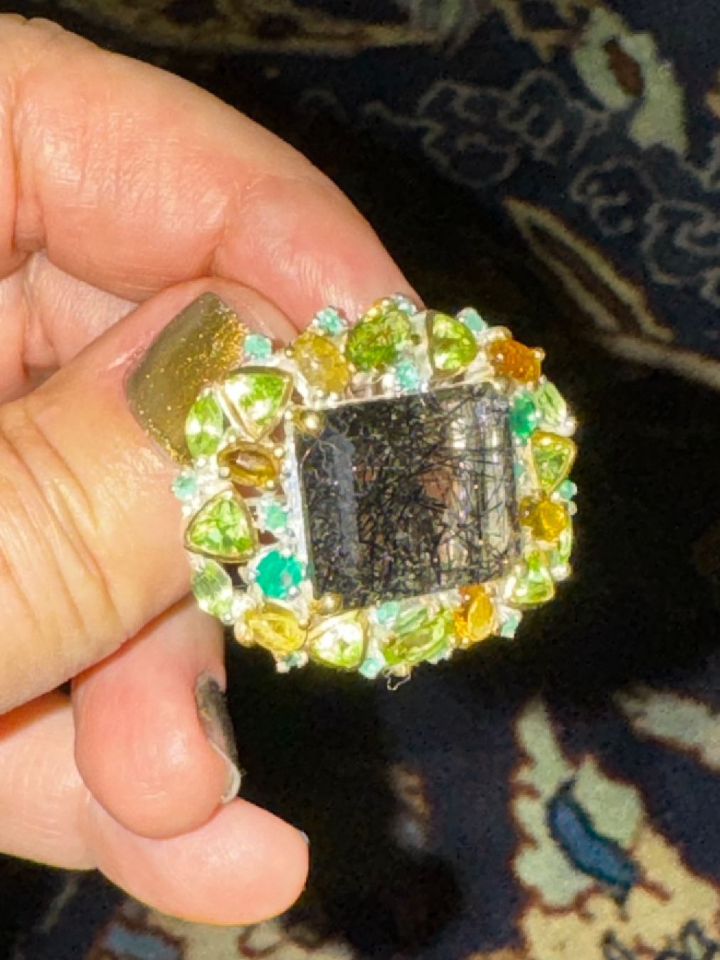 Llan Valls Joies Anelli: ⚫Unique Piece Rutilated Quartz Ring Emerald Peridot Citrine – Nuovo (secondo la descrizione) da Birsfelden venduto da Brut-Reserve 1