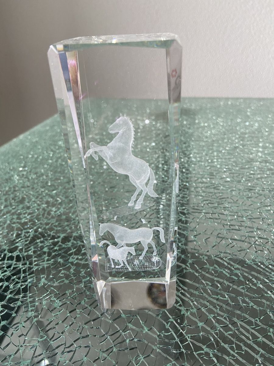 Statuette: Neue grosse Glasfigur mit 3D Pferden – Nuovo (secondo la descrizione) da Oftringen venduto da andrax