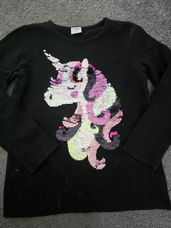 Lindex Langarmshirt schwarz Einhorn Pailletten Gr. 116