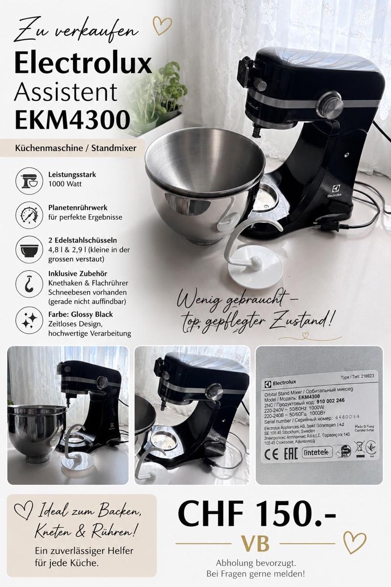 Electrolux Elettrodomestici da cucina: Küchenmaschine Electrolux Assistent EKM4300 schwarz – Usato da Engelburg venduto da Egowie