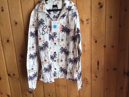 Herren Hemd Palmenprint Langarm Grösse 12/13 J.neu mit Etike