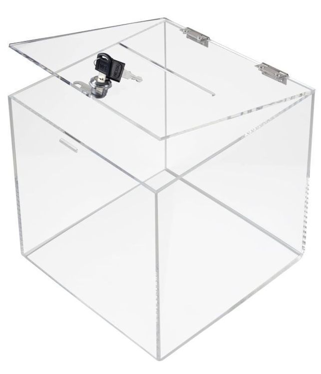 Acryl Spendenbox 15,8x13,6x21,3cm - Abschließbar Mit Schloss Für Veranstaltungen