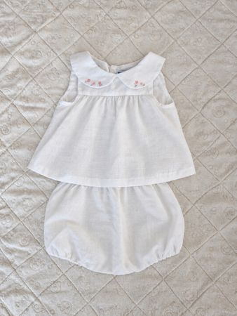 Baby Girls Set White Blouse and Bloomer Floral Detail