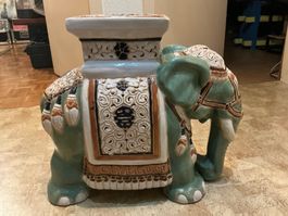 Keramik Beistelltisch Elefant grün weiss guter Zustand
