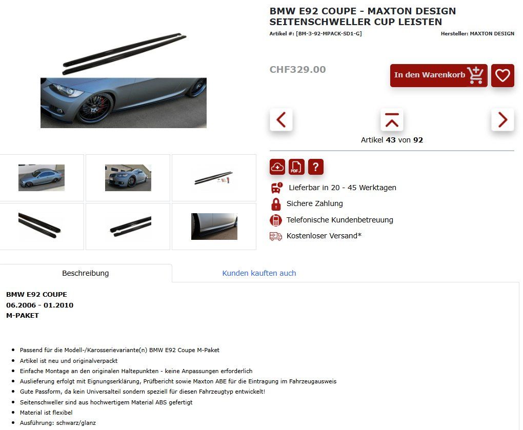 BMW Tutti pezzi di ricambio auto: BMW e93 e92 Maxton Spoiler kit Fronsplitter Seitenschweller – Nuovo (secondo la descrizione) da Liestal venduto da jorge0000 5
