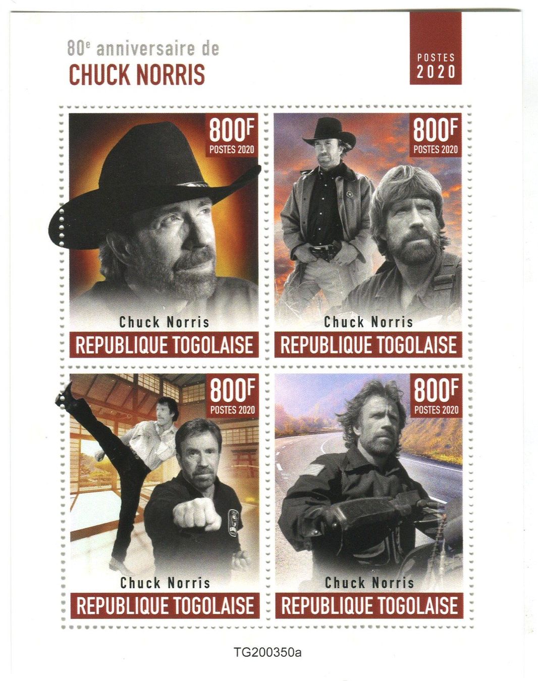 Alle Briefmarken: Block "Chuck Norris". Togo – Neu und originalverpackt aus Basel von Butsch5