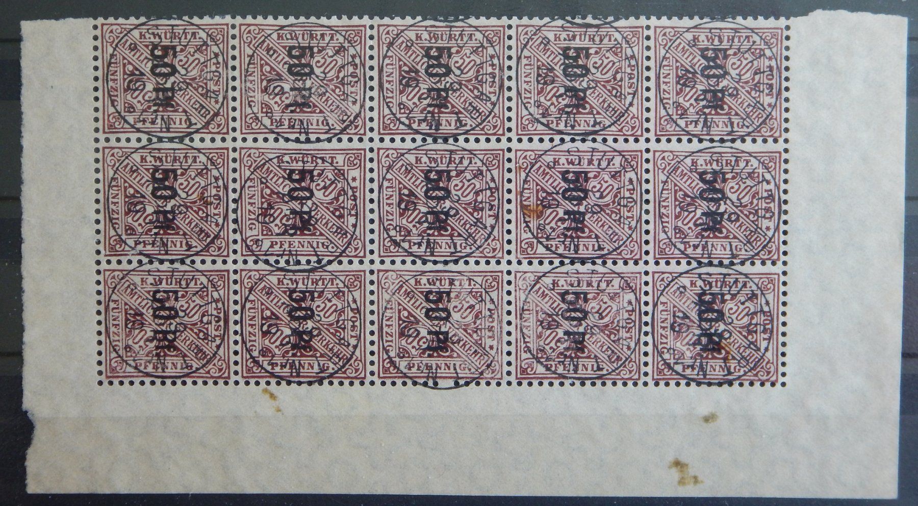 Tutti i francobolli: Württemberg Kat. 255 gest. 1920 15 Block – Usato da Zürich venduto da Muehlekauf