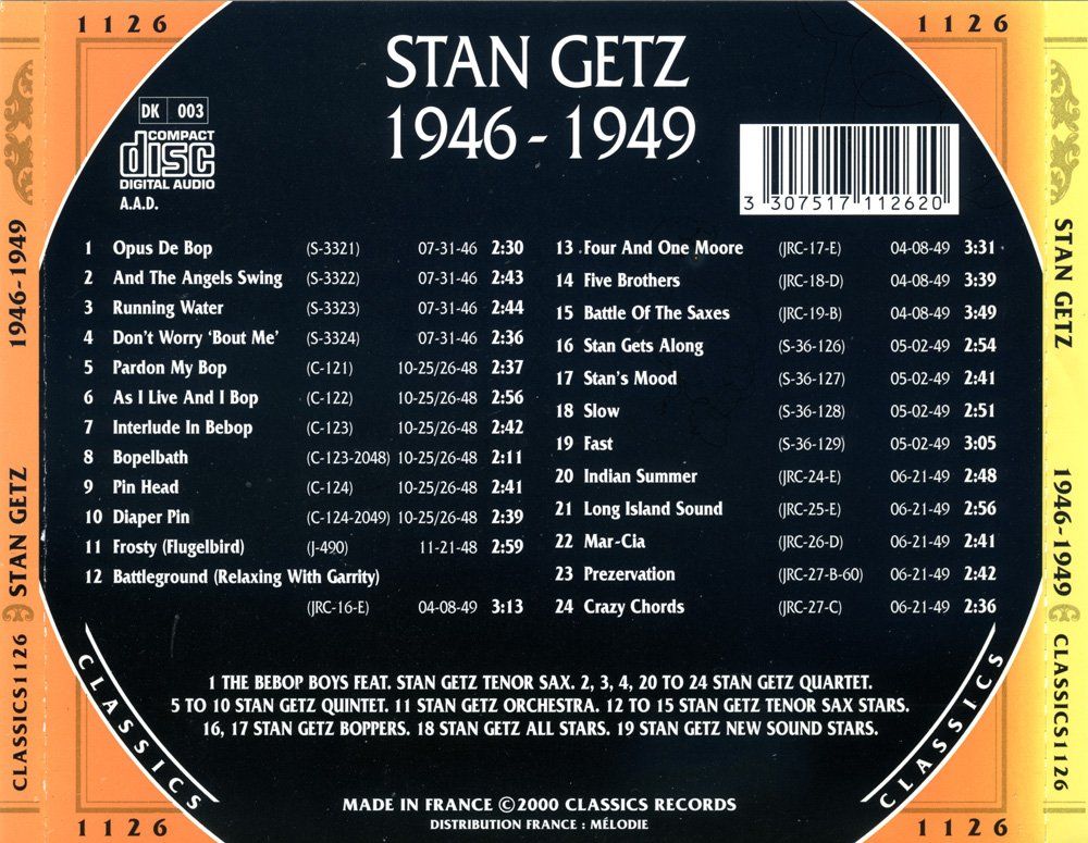CD: Jazz-CD:  Stan Getz 1946 - 1949  (Classics) – Usato da Hochfelden venduto da mue_lhm9 2