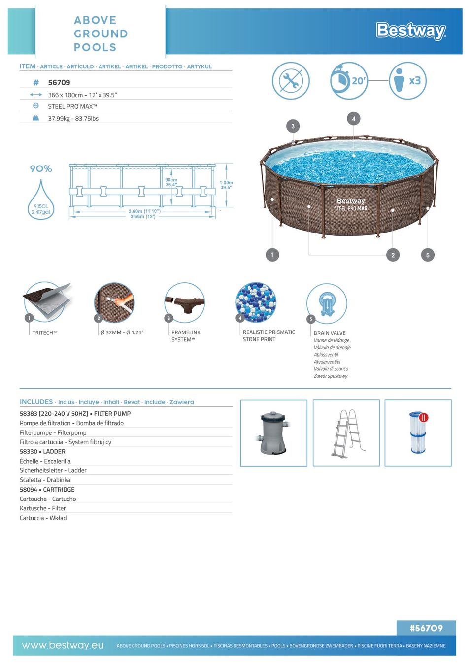 Bestway Piscine: Bestway Pool Set Rattan-Optik 366 x 100 cm – Usato da Meilen venduto da Supernovlicum 2