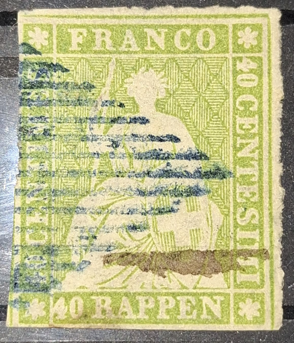 Tutti i francobolli: Strubel 26A3 blaue Raute Kat. 500.- – Usato da Balgach venduto da SIMEON27