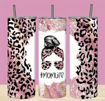 Thermobecher "Momlife", 20oz, Edelstahl, Leopardenmuster