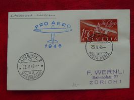 1946: F41 von LOCARNO über LUZERN auf Luxus-Kleinbrief.