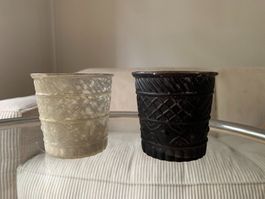 2 Glas Windlichter schwarz & weiss