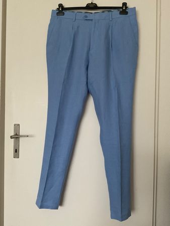 CAMPIONARIO 100% Leinen Hose Gr 50 Mittelblau NEU