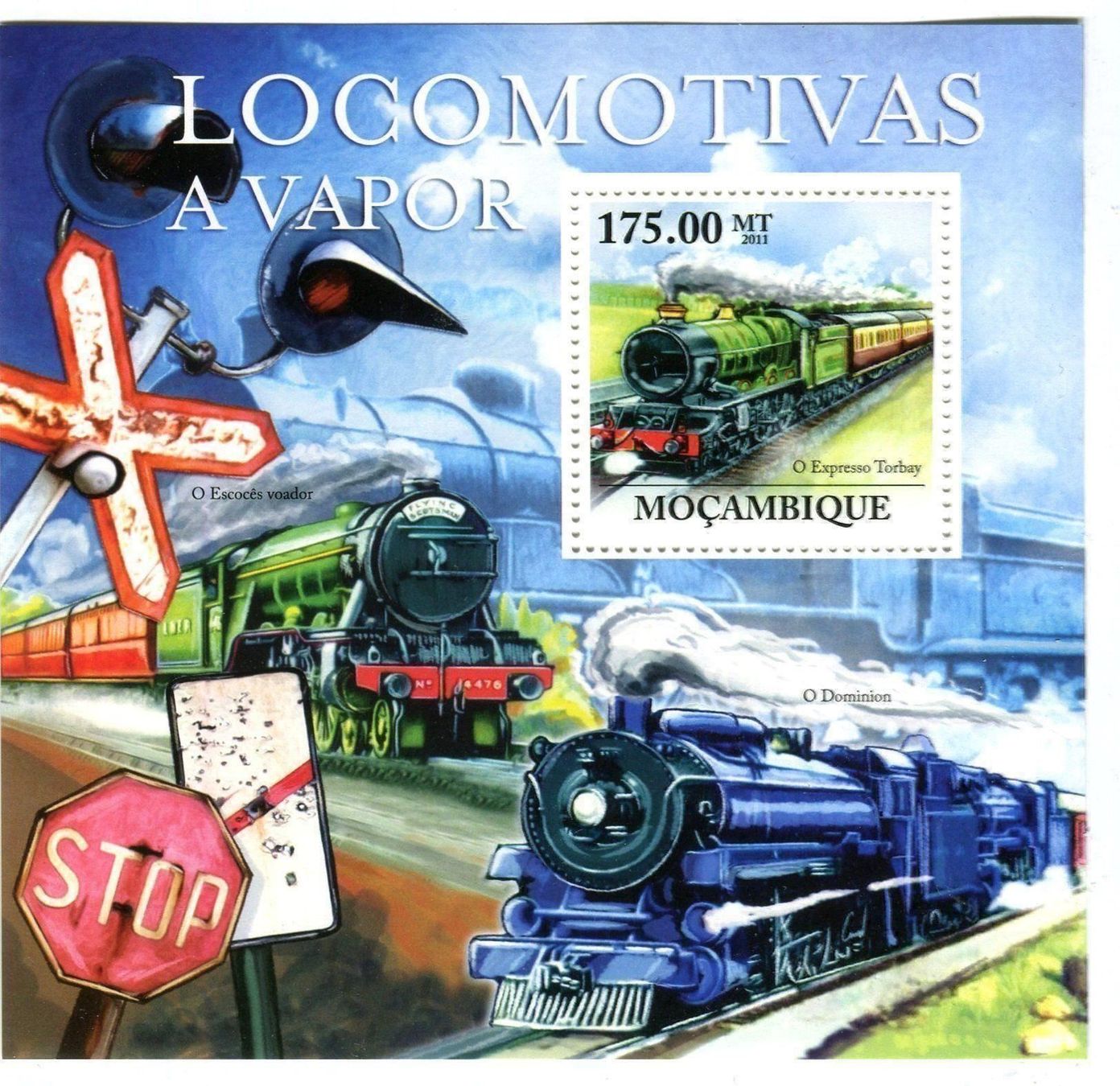 Alle Briefmarken: Block "Lokomotiven". Mosambik. – Neu und originalverpackt aus Basel von Butsch5