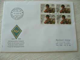 1989 FDC 100 Jahre Feldpost, Feldp.-Stempel, 4er-Bl. SBK 770