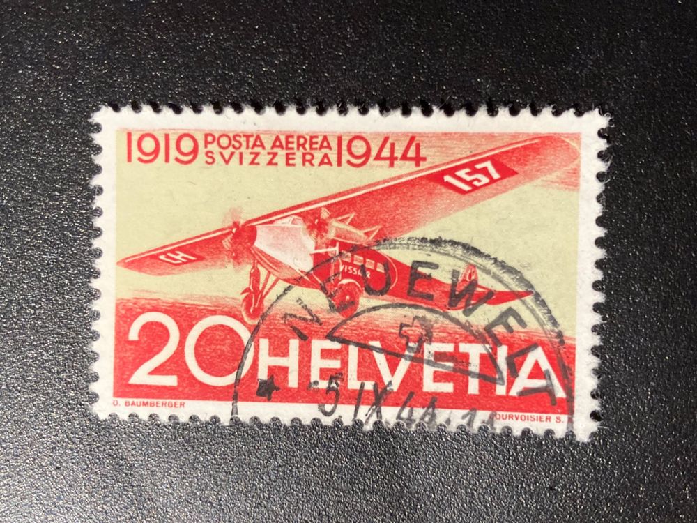 CH 1944 Flugpost 20 Rp. Vollstempel NEUEWELT 5.IX.44 1
