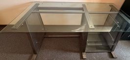  Glas-Schreibtisch/Computertisch mit Metallgestell